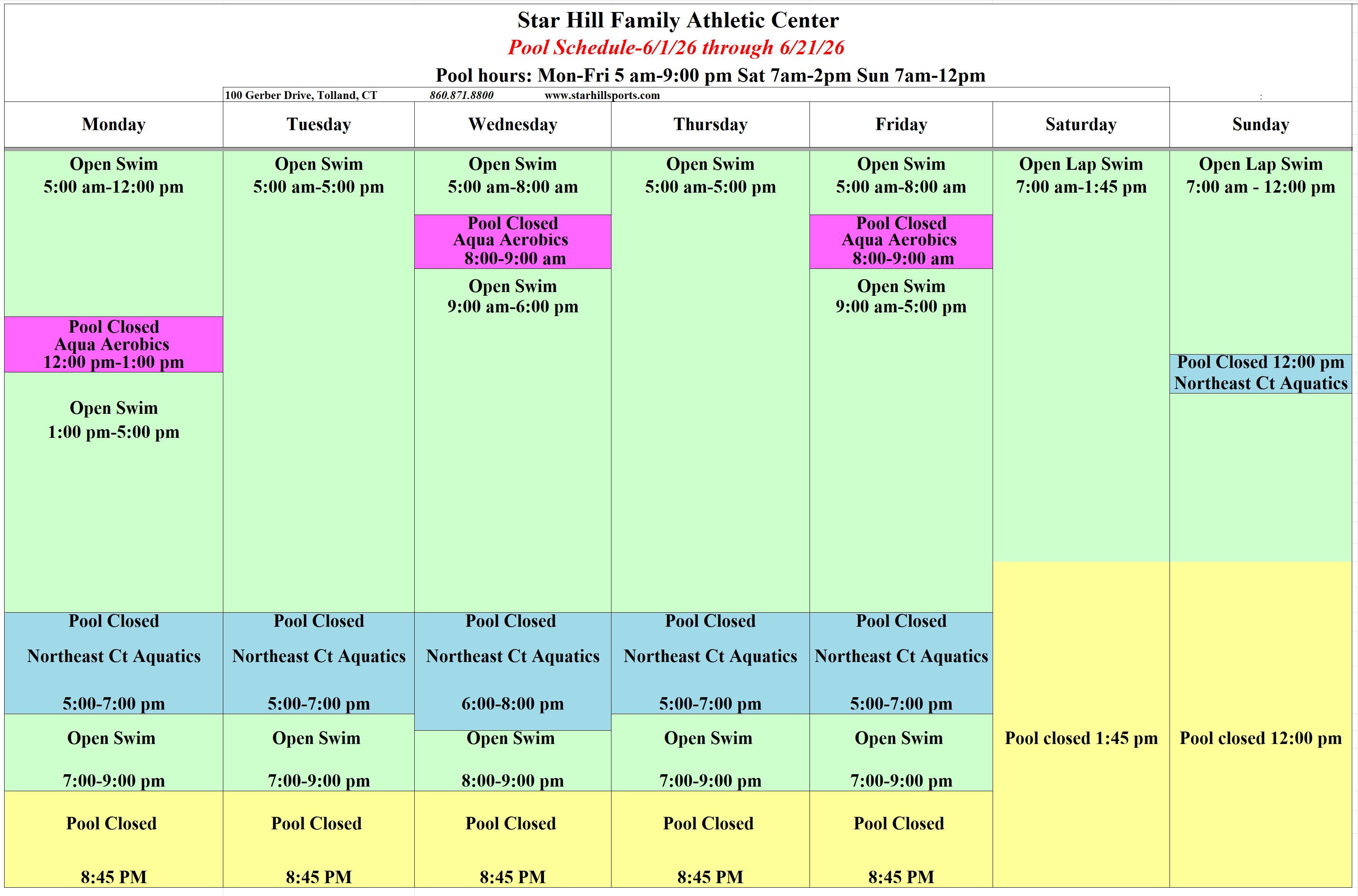 Pool Sched 6-1-26